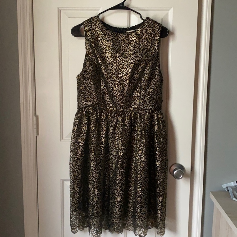 Black and Gold Metallic Midi Dress